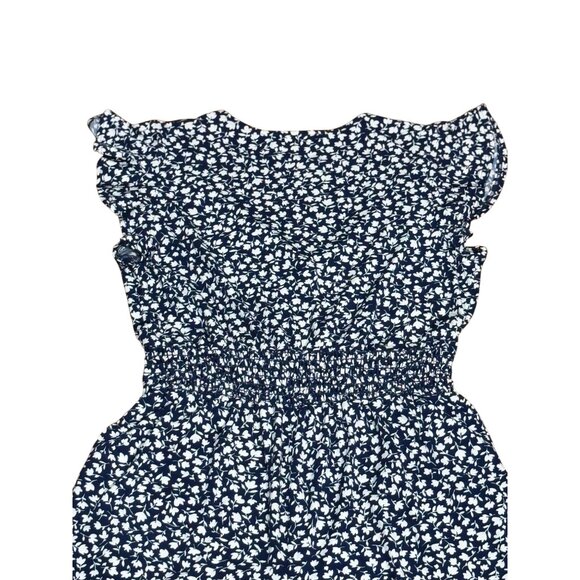 Kaleigh Womens Navy White Floral Jumpsuit Size M Womens V-Neck Ruffle Sleeve - Picture 5 of 10